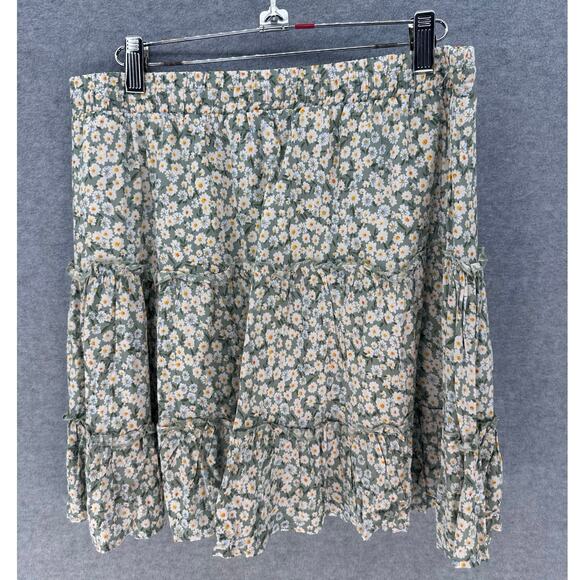 Alelly Woman’s sz L Daisy Print Green Mini Skirt Rayon Cotton Drawstring Beach - Picture 5 of 11
